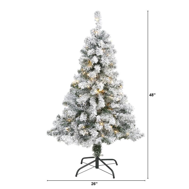 4ft. Flocked Spruce Artificial Christmas Tree with 100 Clear LED Lights - Compact Winter Holiday X-Mas Tree
