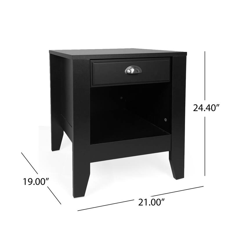 Roomfitters Modern Nightstand End Table with Open Shelf and Metal Handle, Side Table