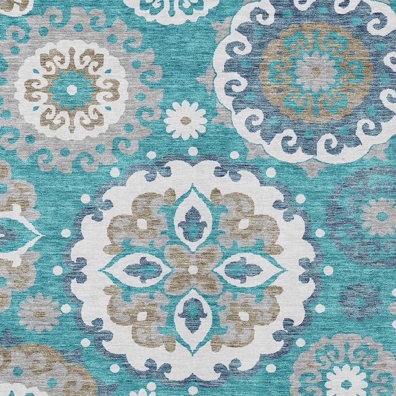 HomeRoots Floral Medallion Transitional Rectangle Outdoor Rug