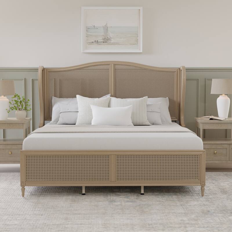 Hillsdale Furniture Sausalito Wingback Wood Cane Panel Bed