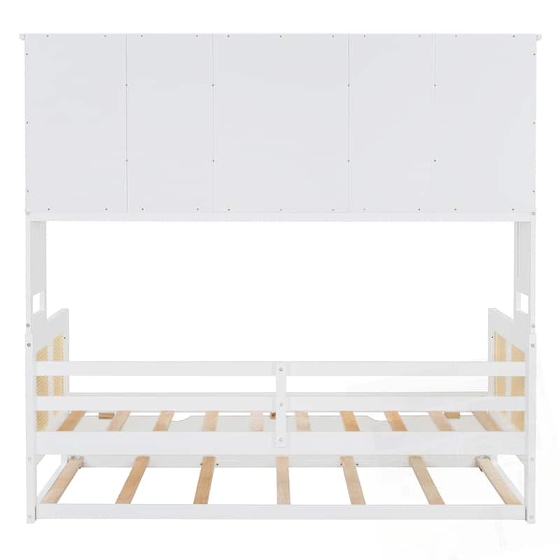 Wooden Daybed With Twin Size Trundle and All-in-One Cabinet and Shelf