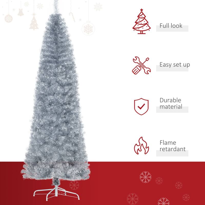 HOMCOM 6' Metallic Silver Christmas Tree with Stand