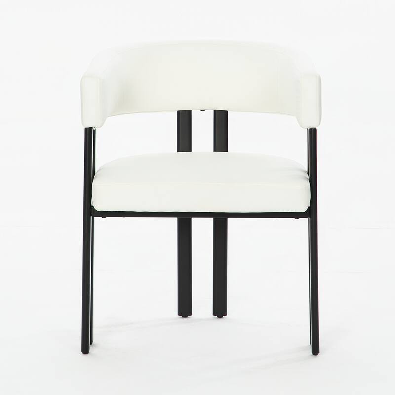 Modern Dining Chairs Set of 2, Faux Leather Upholstered Barrel Chairs with Integrated Curved Back And Armrests, Metal Frame