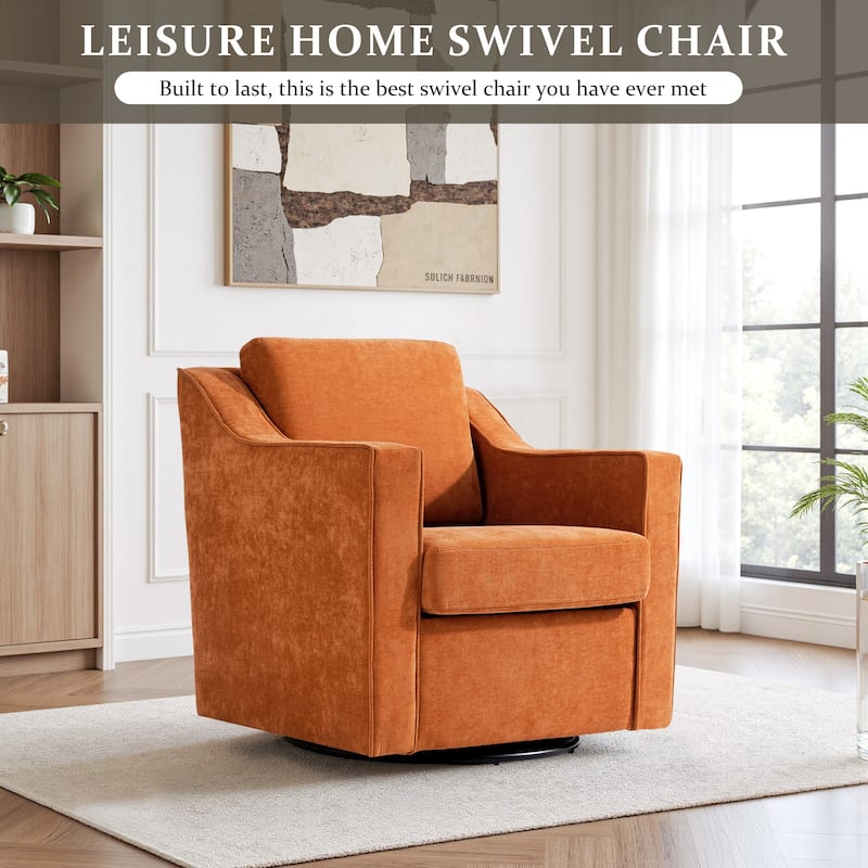 Chenille/Leather Swivel Barrel Chair(Set of 2) Modern Club Chair by UIXE