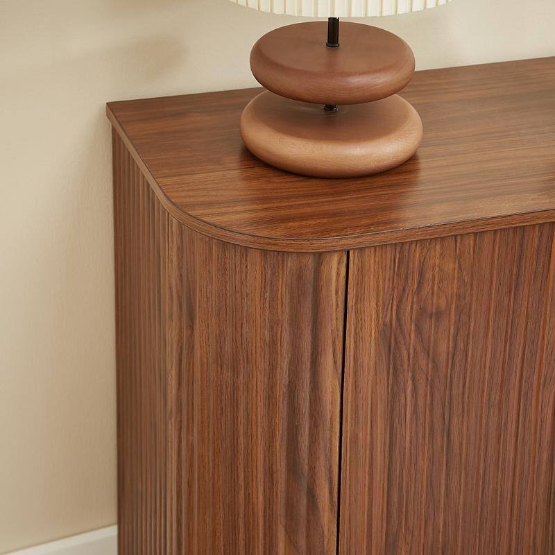 Modern 58" Fluted Curved Sideboard Multifunctional Storage Cabinet with Wine Rack and Adjustable Shelves