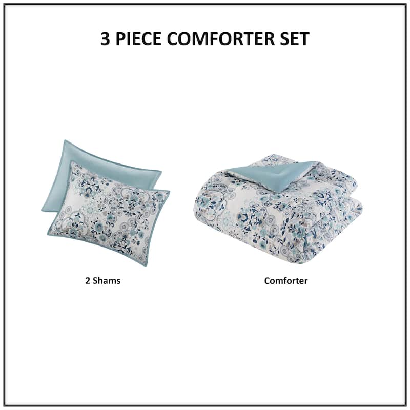 Madison Park Joyce 3 Piece Floral Printed Cotton Comforter Set