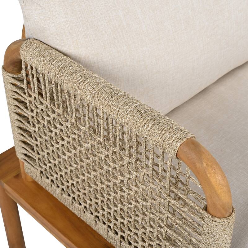 Outdoor Acacia Wood and Rope Club Chair with Cushions (Set of 2)