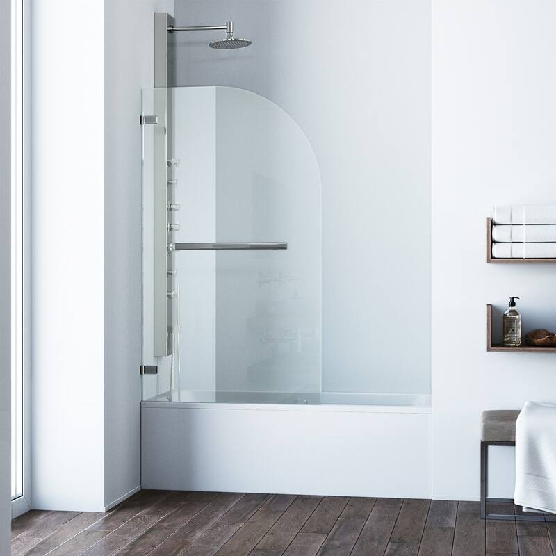 Vigo Orion 58" High x 34" Wide Hinged Frameless Tub Shower Door with - Stainless Steel