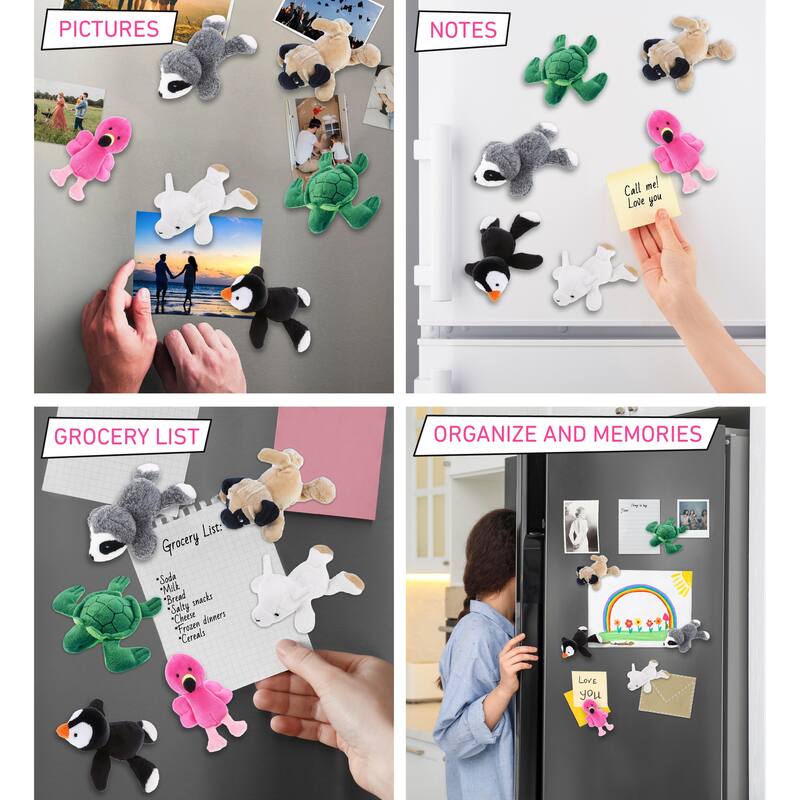 DolliBu Fluffy Cool Animals Stuffed Plush Magnets Kit - 6 Pc. Set - 4.4 inches
