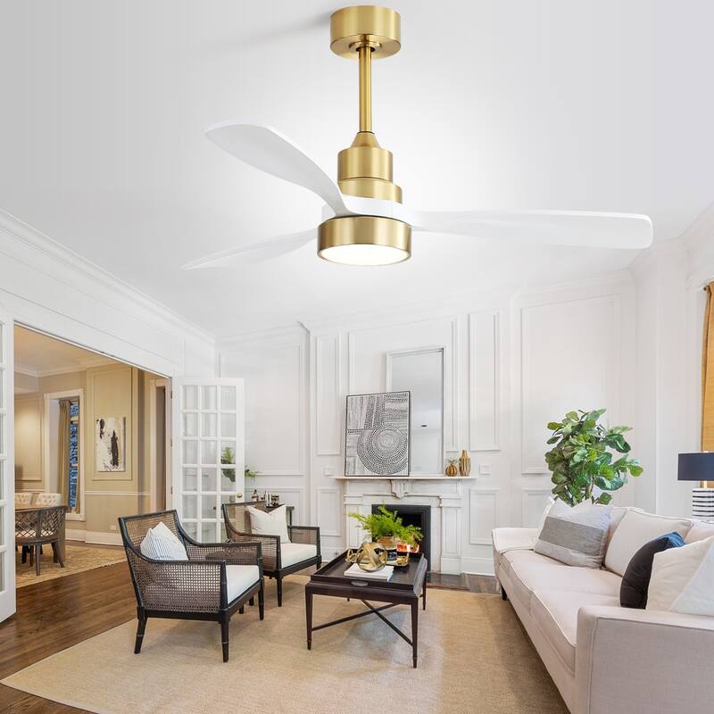 48 Inch Smart Wood Ceiling Fan with Light and Remote/App Control, Integrated LED Included