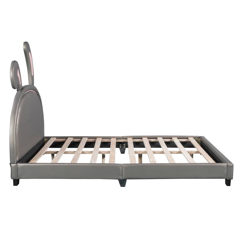 Merax Upholstered Leather Platform Bed with Rabbit Ornament