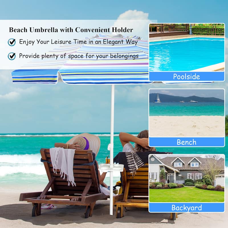 Costway 7.2 FT Portable Beach Umbrella Tilt Sand Anchor Cup Holder - 7.2' x 7.2'