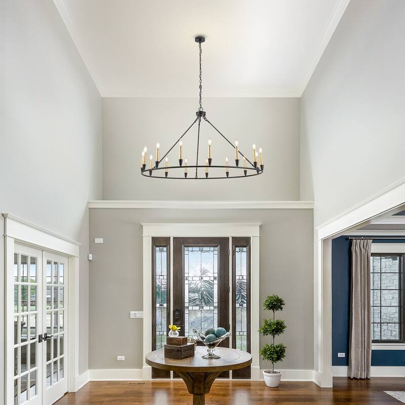 15-Light Wagon Wheel Chandelier Farmhouse Chandelier Traditional Chandelier for Dining Room - 15Light