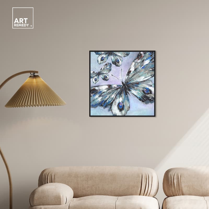 Art Remedy Butterfly Trio Framed Butterfly 1 Piece Canvas Wall Art