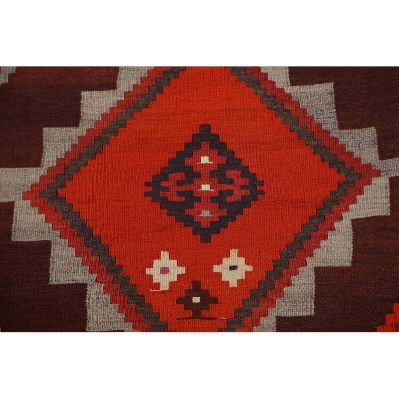Geometric Kilim Shiraz Persian Area Rug Hand-Woven Wool Carpet - 4'9" x 8'4"