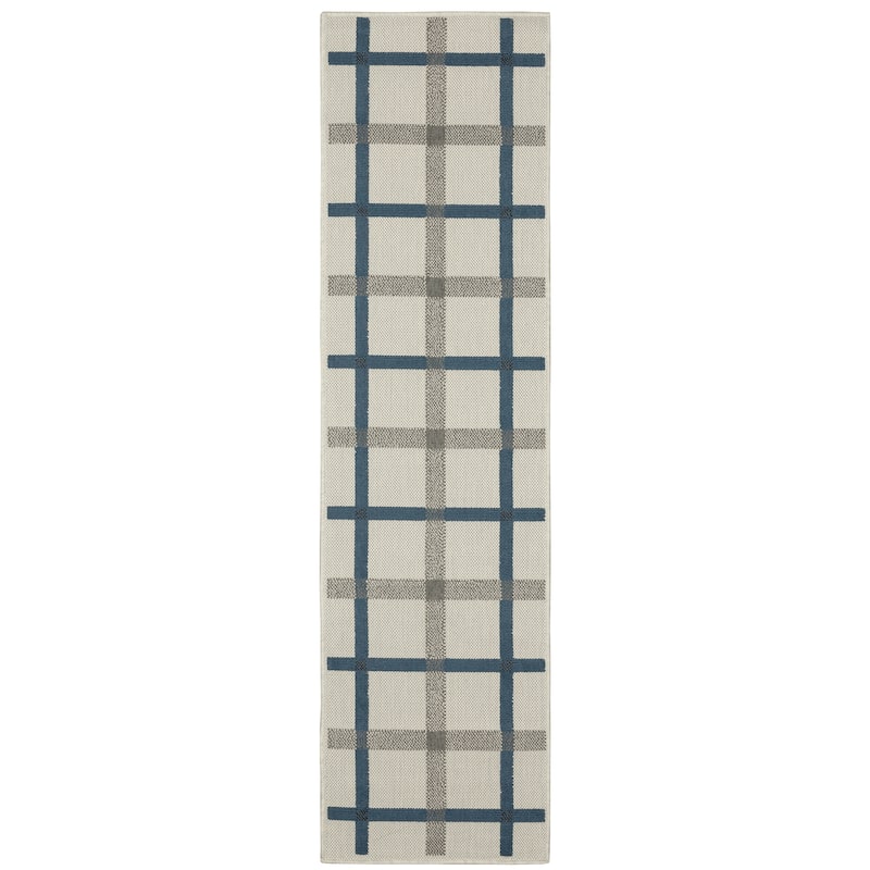 Vista Home Talcot Preppy Plaid Grey/Teal Indoor-Outdoor Area Rug - 1'10" X 7'3"
