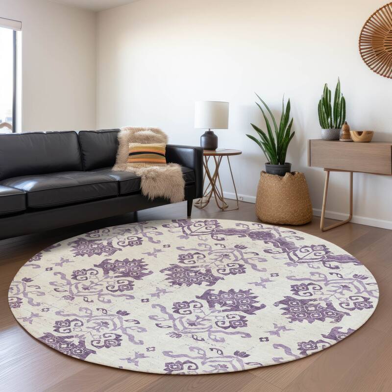 Machine Washable Indoor/ Outdoor Chantille Medallion Damask Rug
