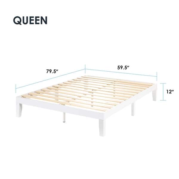 dimension image slide 29 of 34, 12" Classic Solid Wood Platform Bed Frame