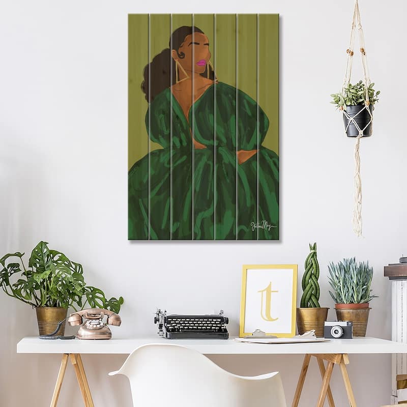 Green Print On Wood by Winnie Weston - Multi-Color