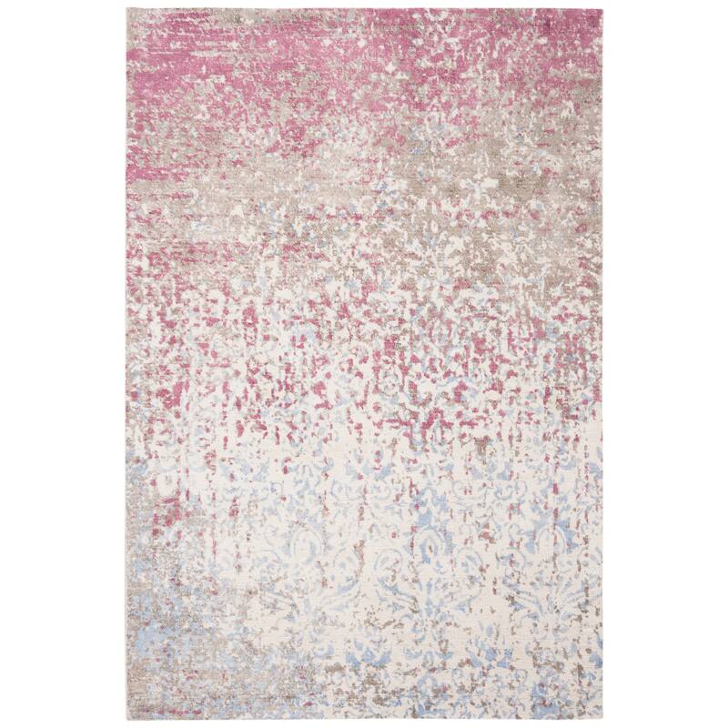 SAFAVIEH Hand-knotted Expression Dagrund Vintage Abstract Viscose Rug - 4' x 6' - Ivory/Blue