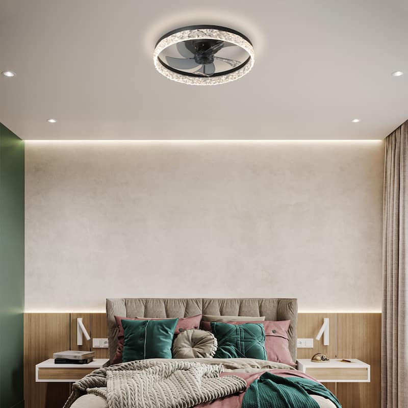 KAYLA 20.86'' Modern Flush Mount Ceiling Fans, Low Profile Ceiling Fan with Lights, Dimmable, APP Control, 6-Speed - N/A