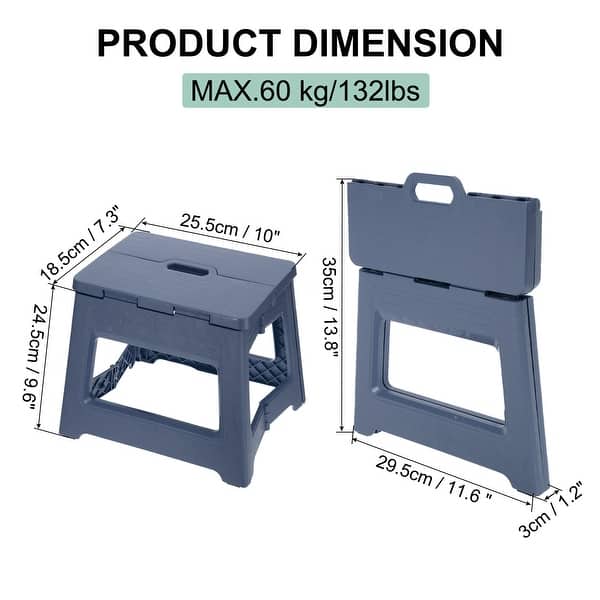 dimension image slide 0 of 6, 9" Folding Step Stool for Adults 132 lbs Capacity - 10 x 7.3 x 9.6inch