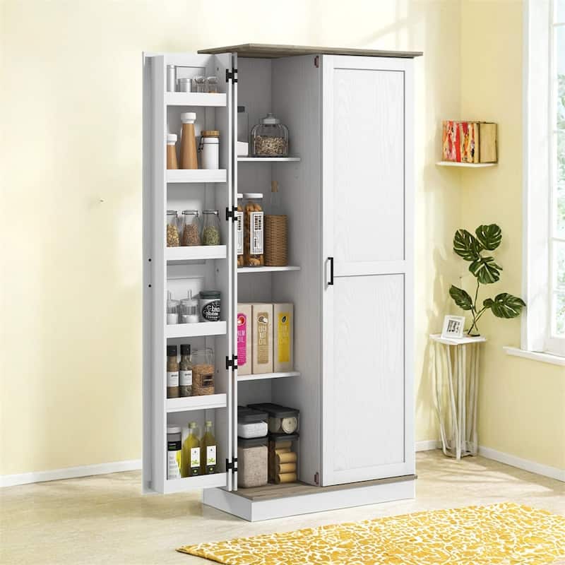 70" Tall Kitchen Pantry Cabinet,Modern Storage Cabinet w/6 Spice Racks