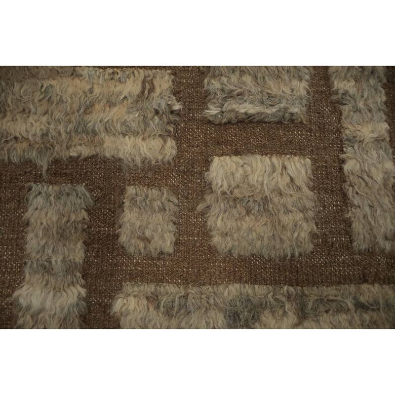Hand Knotted Oriental 100% Wool Carpet Modern All-Over Brown Moroccan Area Rug - 13' 10'' X 10' 0''