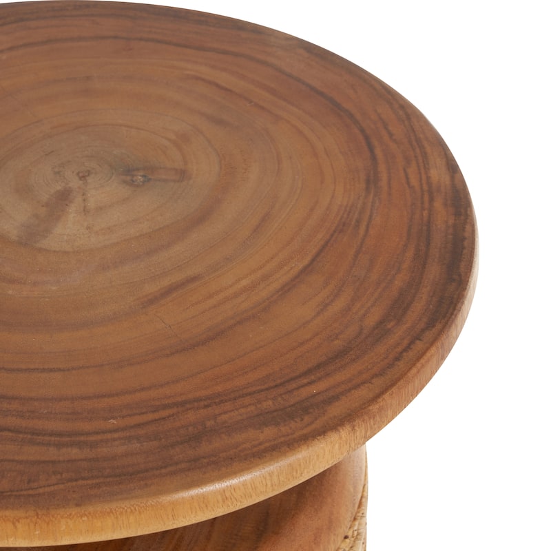 Banana Leaf Handmade Woven Accent Table with Wooden Tabletop - Brown - Roche River Decor - 16"W x 16"L x 20"H