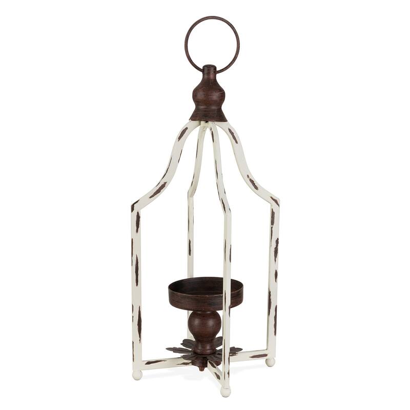 Glitzhome 16.50"H Modern Farmhouse Small Antique White Metal Lantern Candle Holder - Single