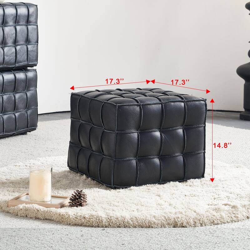 17.32''Genuine Leather Tufted Ottoman,Footstool For Living Room & Bedroom