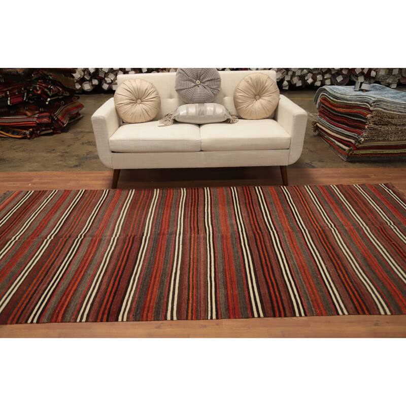 Hand Woven Oriental 100% Wool Carpet Southwestern Geometric Multi-Colored Kilim Area Rug - 10' 4'' X 4' 9''
