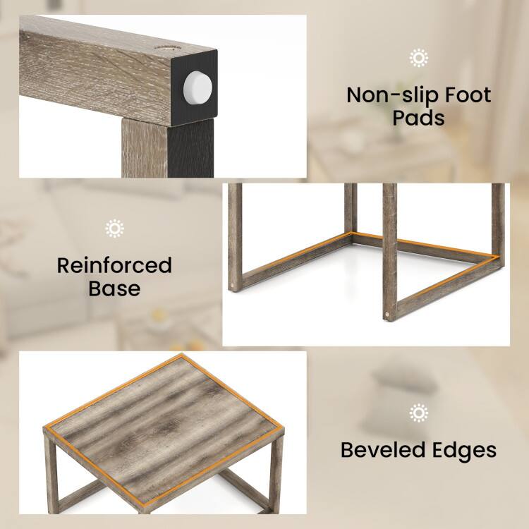 Grey MDF Rubber Wood 2-Piece Nesting Coffee Tables with Farmhouse Design - 27.5" x 23.5" x 18"