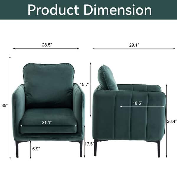 dimension image slide 4 of 6, Nora Modern Velvet Accent Chair for Bedroom with Metal Legs