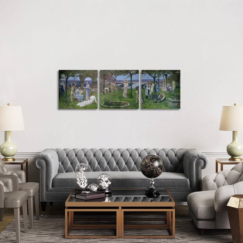 iCanvas "Between Art and Nature, 1890" by Pierre Puvis de Chavannes 3-Piece Canvas Wall Art Set - 20x60x1.5