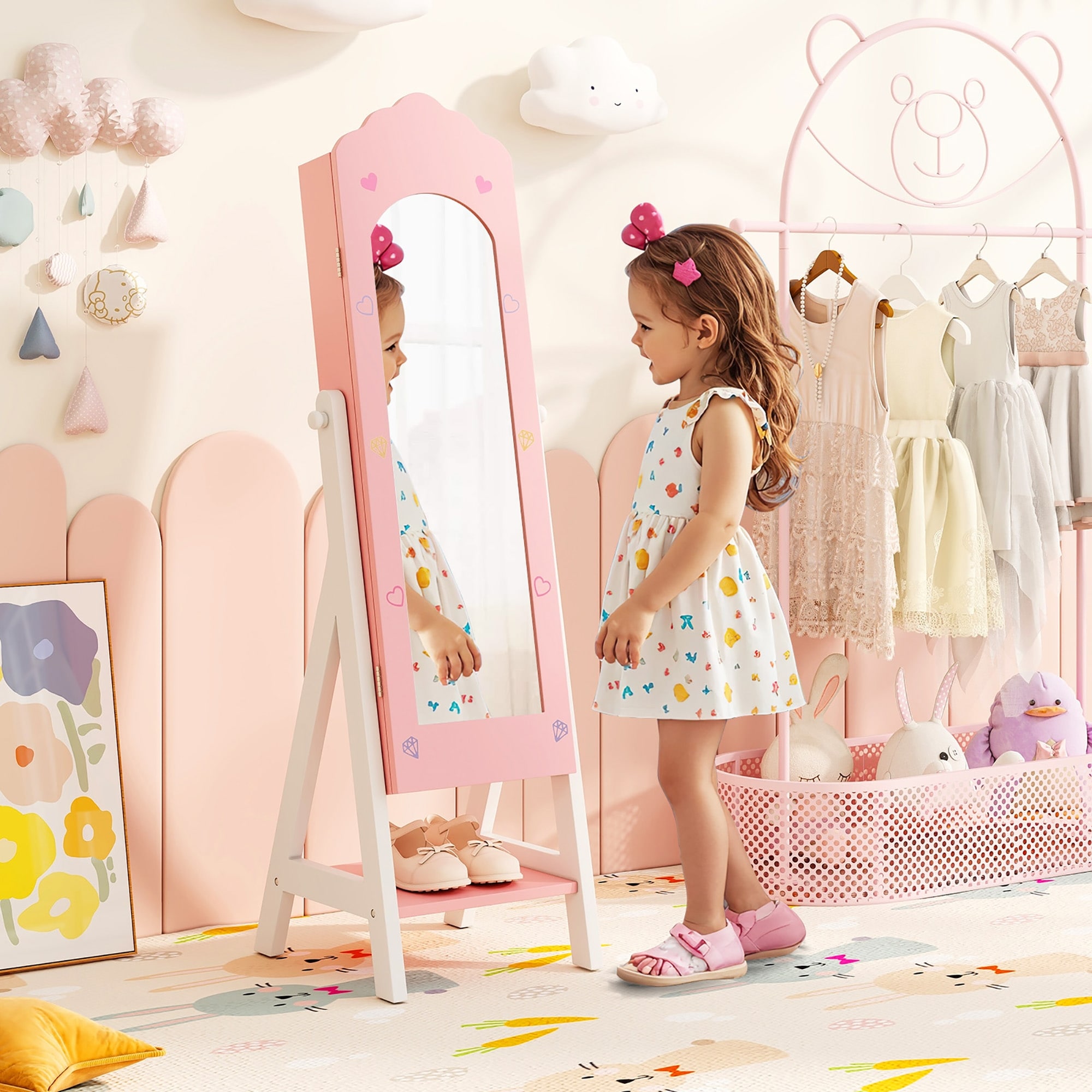 princess dress up vanity Tropow Kids Vanity with 3 Mirrors and Stool, Girls Vanity with Wood Makeup Playset, Princess Vanity Table for Toddlers, White, Size: Large