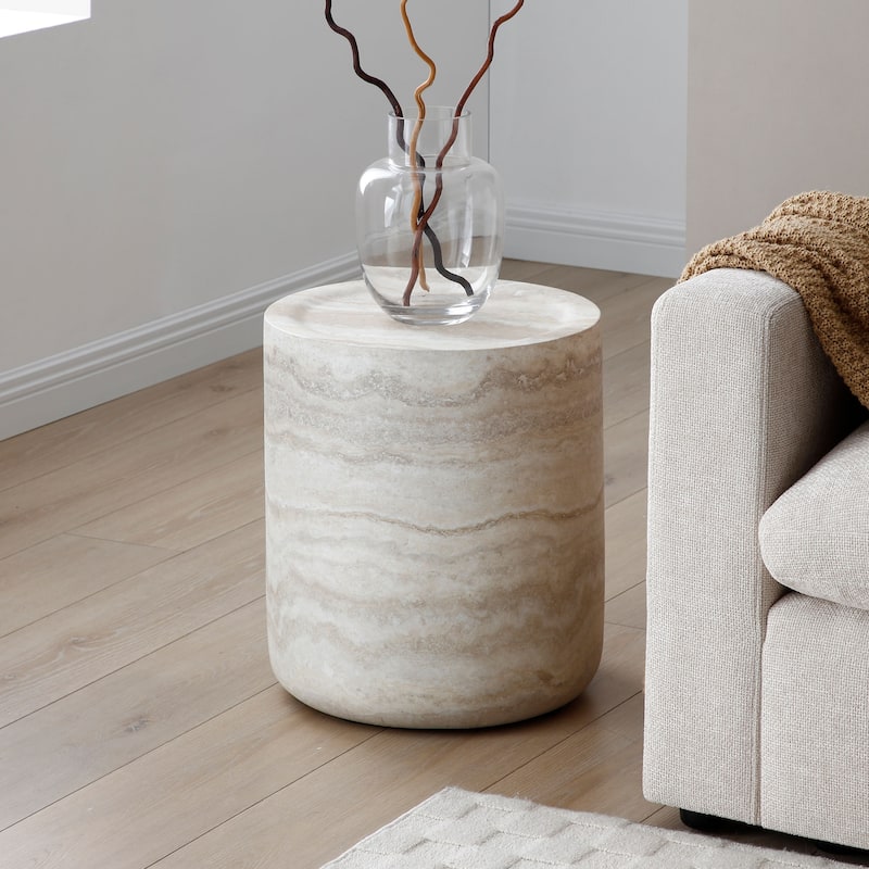 36in Black White Marble MDF Round Coffee Table Fully Assembled