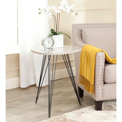 SAFAVIEH Mid-Century Wolcott Taupe/ Black Lacquer Side Table - 19.6" x 19.6" x 23.6"