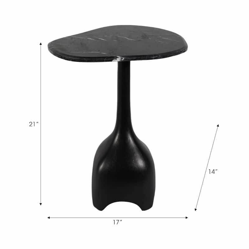 Curved Marble Top with Metal Base End Table - Black, 21 in.