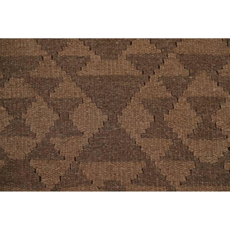 Hand Woven Oriental 100% Wool Carpet Southwestern Geometric Brown Kilim Area Rug - 9' 6'' X 6' 11''