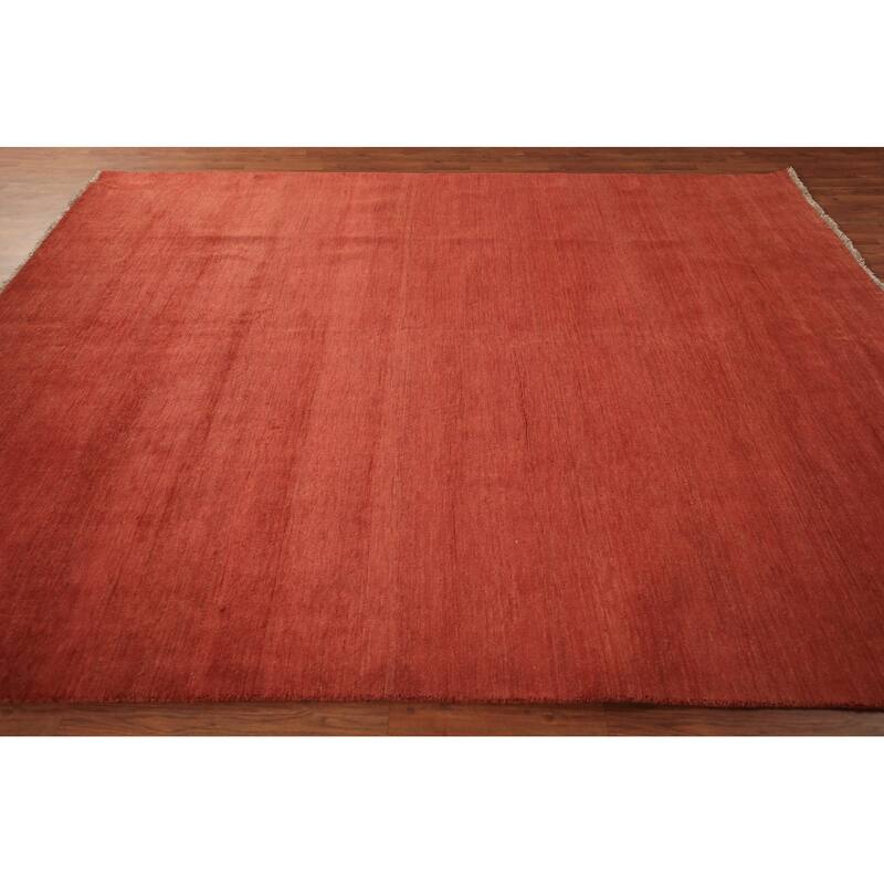 Modern Gabbeh Oriental Area Rug Hand-Knotted Orange Wool Carpet - 7'11" x 9'7"