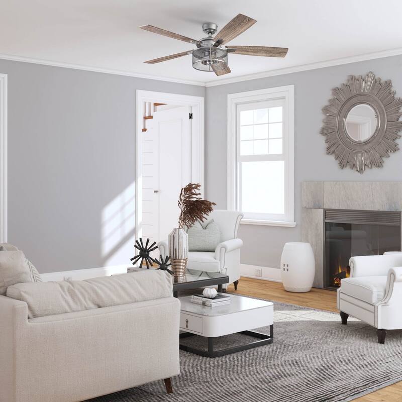 52" Honeywell Carnegie Pewter Industrial Farmhouse LED Ceiling Fan with Light and Remote Control