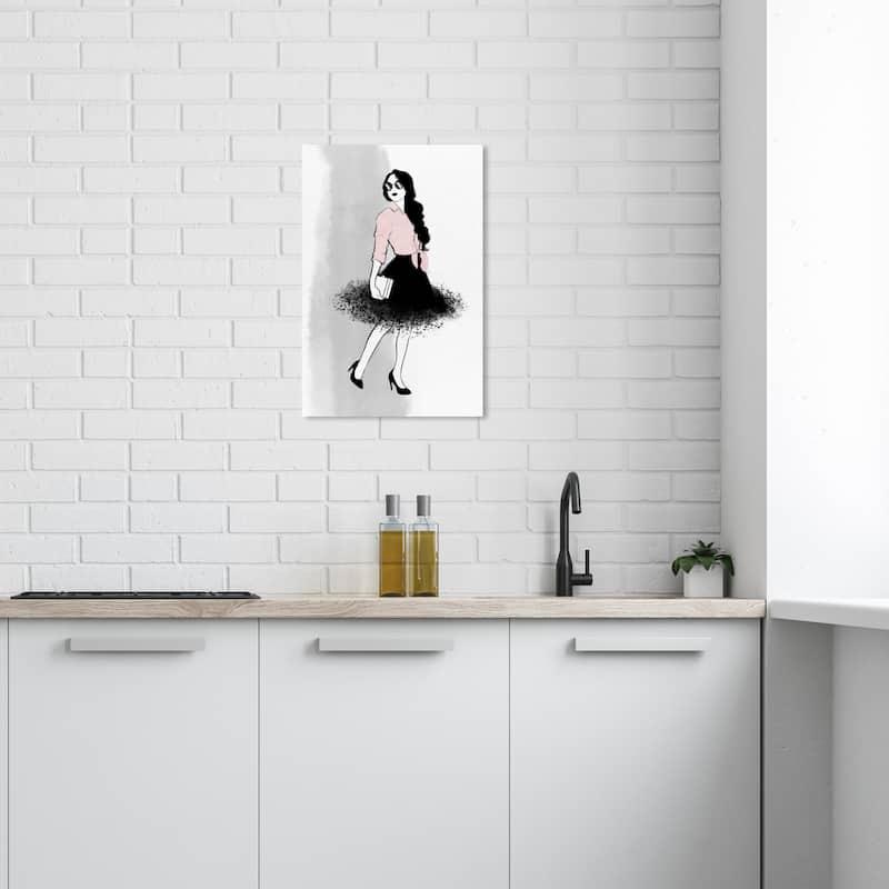 Wynwood Studio Canvas Fashion and Glam Walking in the Air Black and Light Pink Glam Wall Art Canvas Print - 24 x 16
