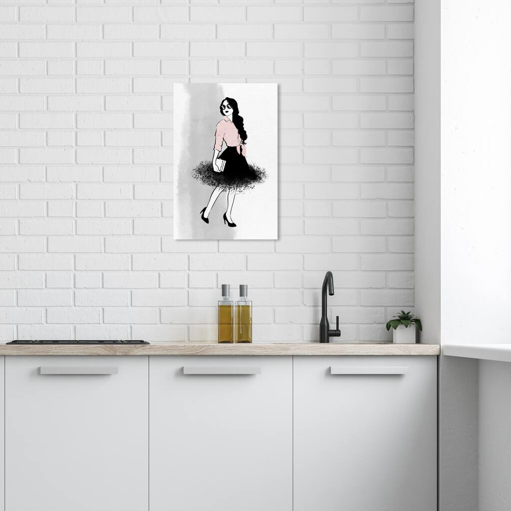 Wynwood Studio Canvas Fashion and Glam Walking in the Air Black and Light Pink Glam Wall Art Canvas Print