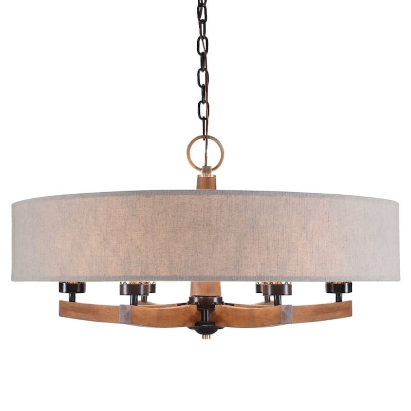 6-Lights Curved Wood Arms Ceiling Chandelier - 35.5" - Bronze Finish