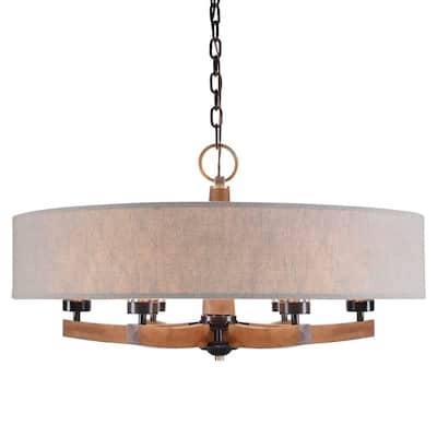 6-Lights Curved Wood Arms Ceiling Chandelier - 35.5" - Bronze Finish