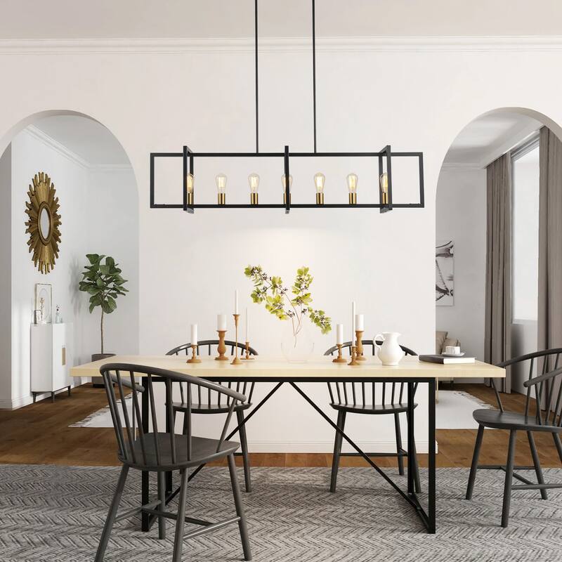 6/7-Light Industrial Pendant Lights Kitchen Island Lantern Farmhouse Linear Chandelier
