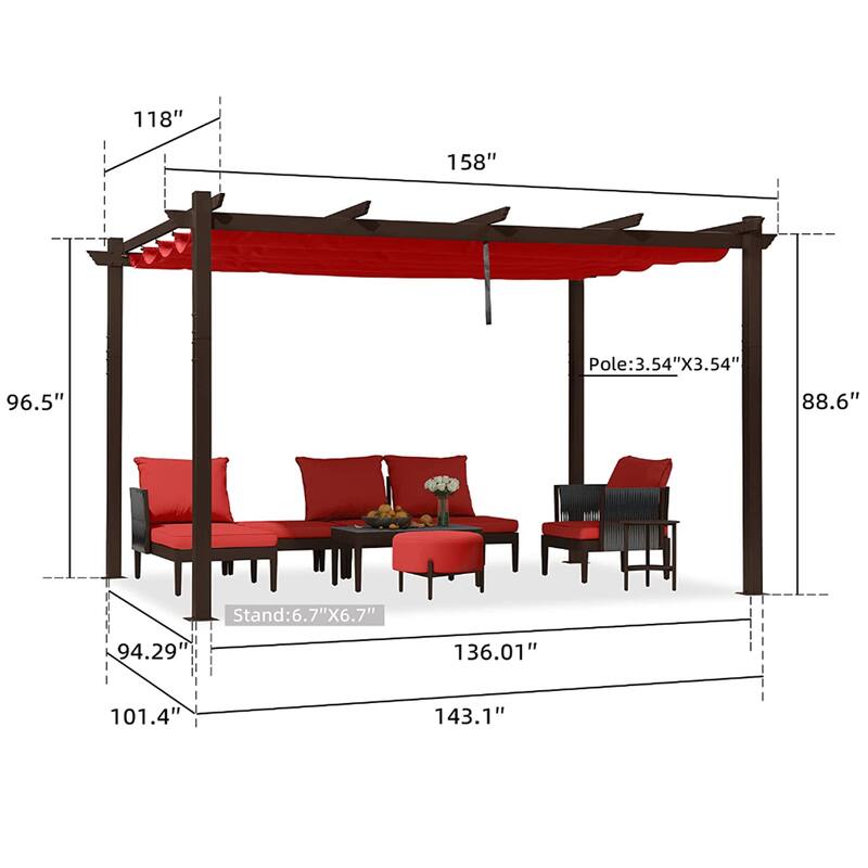 PURPLE LEAF Outdoor Retractable Bronze Metal Pergola w Canopy for Beach Deck Gazebo