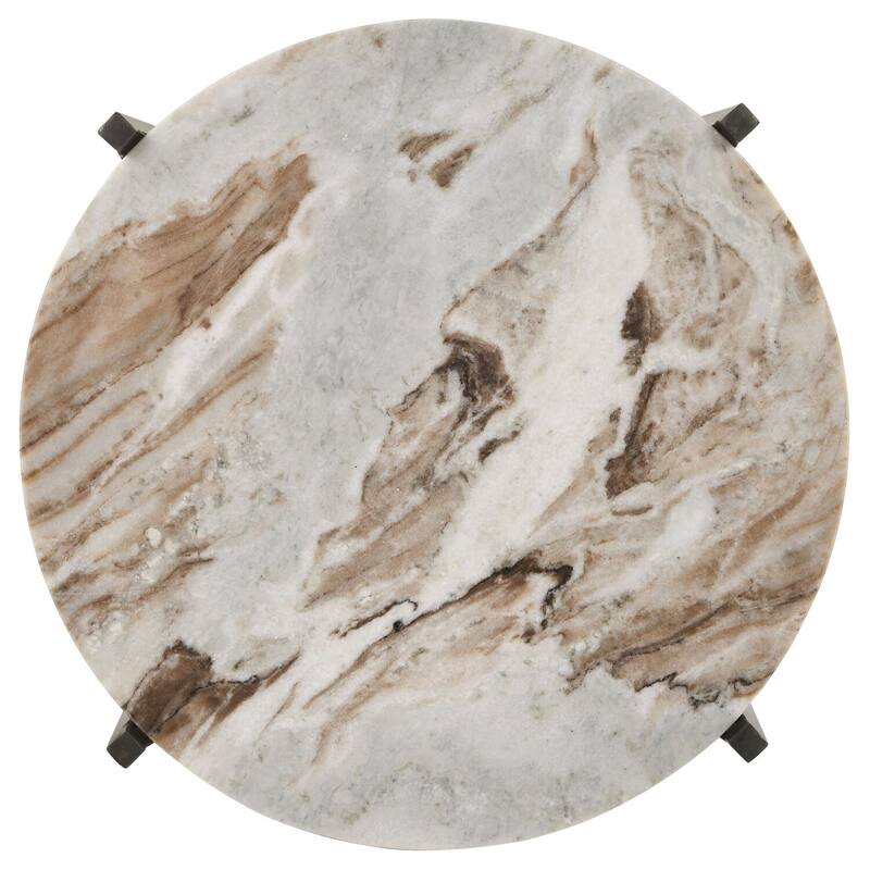 17.5 in. Gunmetal and Brown Round Faux Marble End Table, Sturdy Build End Side Table for Living Rooms