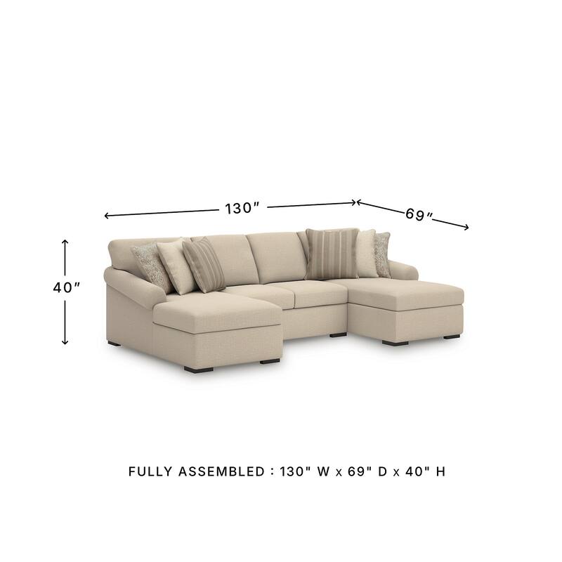 Signature Design by Ashley LadyMae Beige 3-Piece Sectional with Chaise - 130" W x 69" D x 40" H